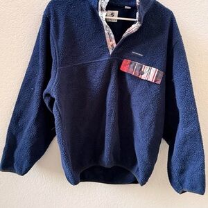 Southern Proper Navy Sherpa Pullover with Red Pocket Trim